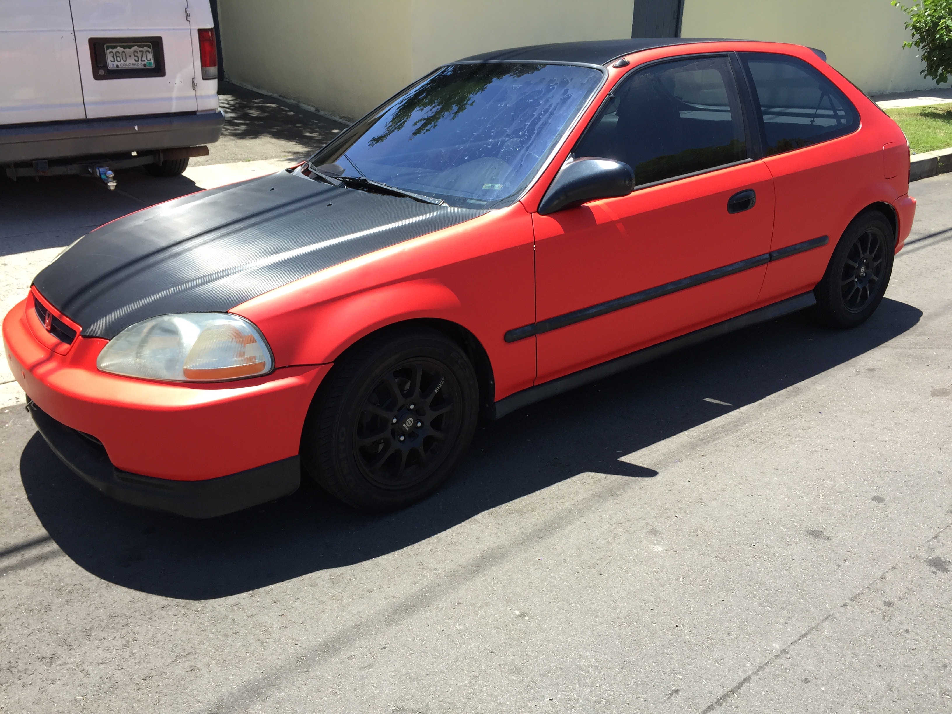 Civic Matte Red with Carbon fiber hood and roof